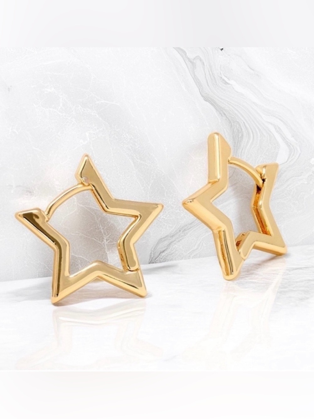 925 Sterling Silver Gold Star Hoop Earrings